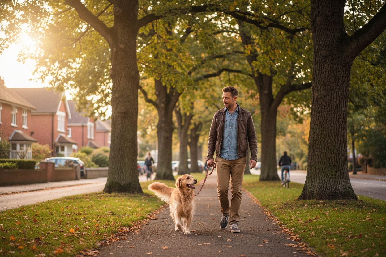a man walking a dog