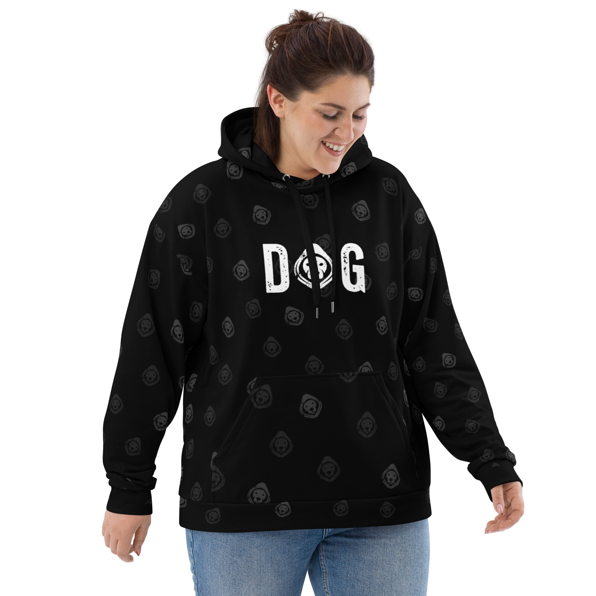 DOG All-Over Print Recycled Unisex Hoodie – Soft Fleece, Bold Streetwear