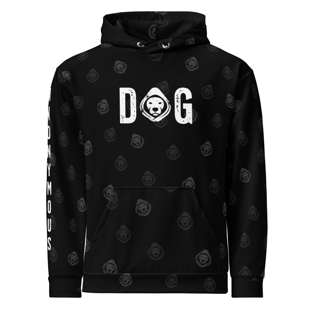 DOG All-Over Print Recycled Unisex Hoodie – Soft Fleece, Bold Streetwear
