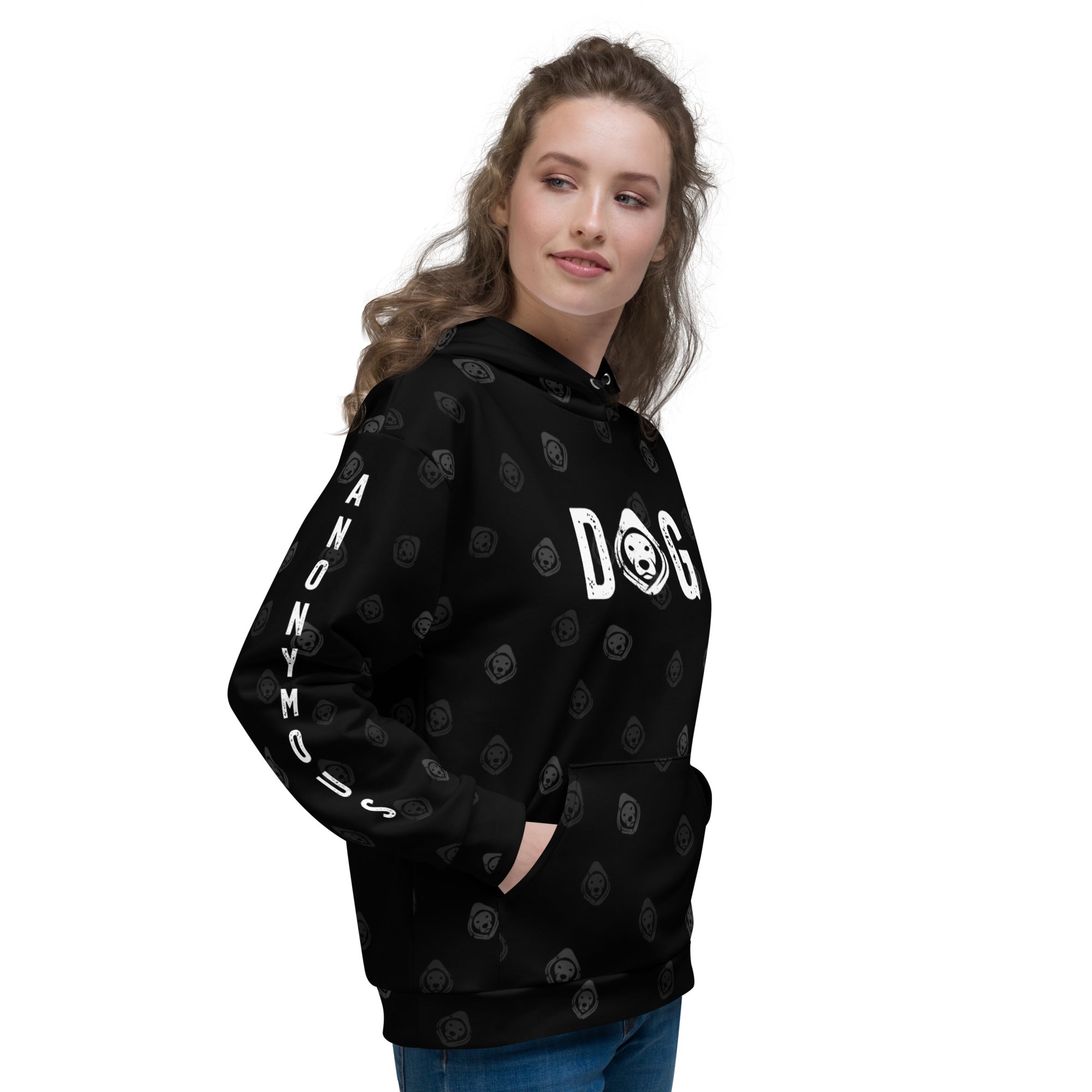 DOG All-Over Print Recycled Unisex Hoodie – Soft Fleece, Bold Streetwear