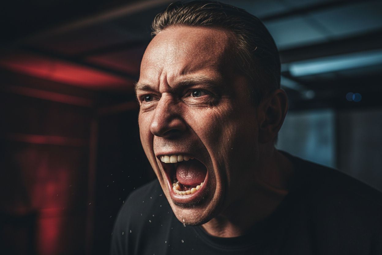 close up of a person yelling